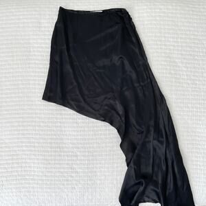 Topshop Asymmetric High Waisted Side Draped Satin Midi Skirt in Black Size US 2